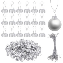 WEBEEDY 120 Sets Round Christmas Ornament Caps and Christmas Ornament Hangers String Set 18 mm/0.71 Inch Iron Christmas Replacement Ornament Caps for Christmas Party Wedding Decorations(Silver)