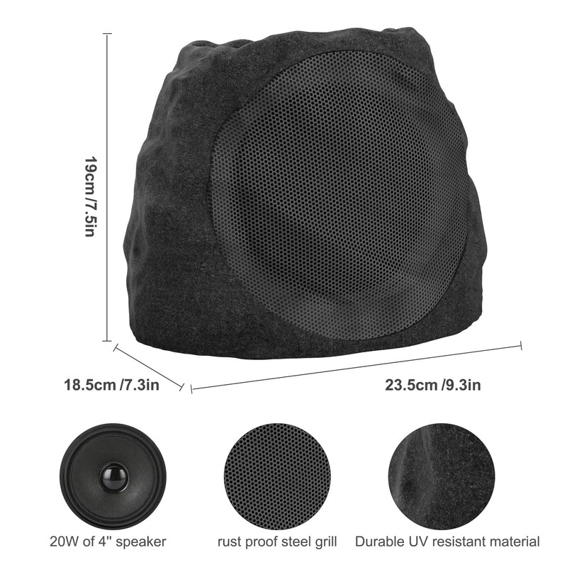Outdoor Speakers Solar Powered & USB-C Rechargeable, Rock Speakers TWS