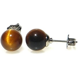 Kobe Hokodo Chatoyancy Run Tiger Eye 8mm Titanium Earrings, Titanium, Tigers Eye