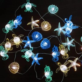 Nautical String Lights Sea Life Ocean Fairy Lights Plug in or Battery Operated Beach Decoration for Bedroom Turtle Seahorse Shell Starfish Marine Life String Lights 30LED 10ft Christmas Window Decor