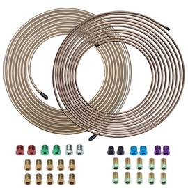 25 ft 3/16 and 1/4 Copper-Nickel Brake Line Kit Complete Replacement Brake or Fuel Tubing (Includes 3/16 & 1/4 32 Fittings), Easy to hand bend (.028) Wall Thickness, SAE Thread, Rust Proof