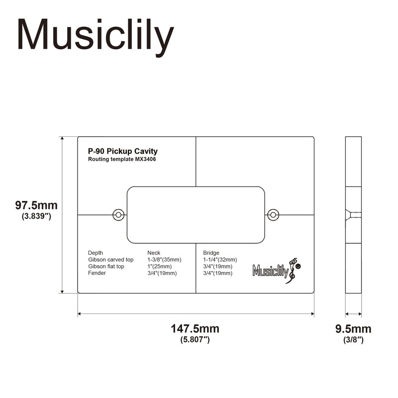 Musiclily Pro Acrylic P90 Pickup Routing Template for Electric Guitar