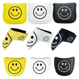 Putter Cover Headcover for Odyssey 2 Ball Magnetic Fit Scotty Cameron Odyssey Pin Type Center Shaft Mallet Smile Black Yellow White (Black, Half Round for Mallet)