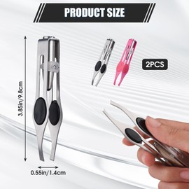 Precision LED Tweezers for Eyebrow & Facial Grooming, 2 Pack Stainless Steel Slanted Tip with Light, Long Professional Pointed Tweezers, for Grooming Home & Travel Use (Pink Silver 2 Pcs)