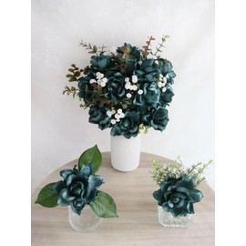 D-Seven Artificial Flowers 25pcs Dark Teal Gardenia Flowers with Stem for Wedding Flowers Centerpieces Bridal Shower Baby Shower Decorations DIY Wedding Bouquets Party Floral Arrangements
