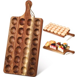 Gerrii Reversible Wooden Deviled Egg Platter Deviled Egg Tray Charcuterie Board Acacia Deviled Egg Holder Cutting Board Cheese Serving Tray (17 x 7.7 Inch, 24 Holes)