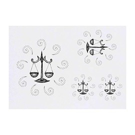 4 x 'Libra Scales' Temporary Tattoos - Water Resistant, Skin-Safe, Non-Toxic Transfers, Mixed Sizes (TO00003706)