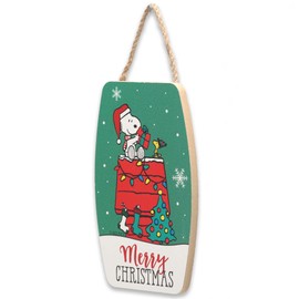 Open Road Brands Peanuts Snoopy and Woodstock Merry Christmas Hanging Wood Wall Decor - Fun Snoopy Christmas Decoration for Home