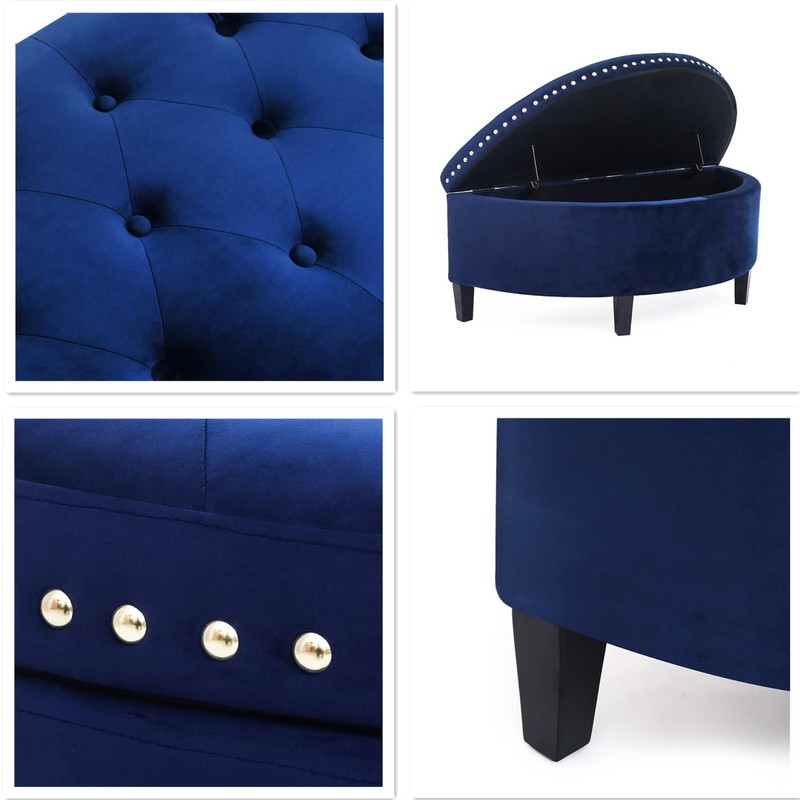 Joveco Storage Bench Half Moon PU Leather Button Tufted Ottoman