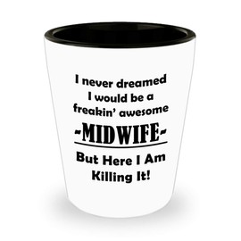 Gifts for Awesome Midwife Shot Glass Tequila Shotglass Novelty Drinkware - Midwifery International Midwives Day Labor Delivery Nurse Birth Funny Cute Gag Appreciation Idea - Never Dreamed I Would Be