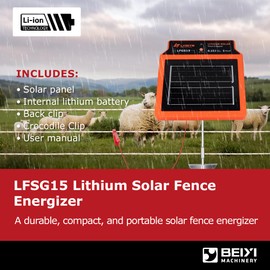LFGS15 Solar Electric Fence Charger, 24 Hour 5 Miles Solar Charger, Portable 0.15J Energizer with Rechargeable Solar Panel for Livestock, Electric Fence Energizer