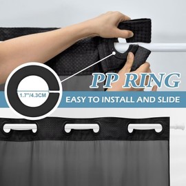 Yilucess Hookless Shower Curtain with Snap in Liner,Easy Install Hotel Style Waffle Shower Curtain for Bathroom with See Through Top Window,Waterproof &Washable,71Wx74H,Black