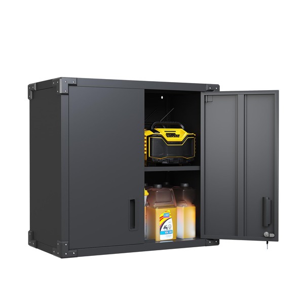 FLIXELIO Garage Storage Cabinet Wall Cabinet with 2 Doors,Lockable Black