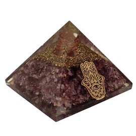 Sharvgun Orgonite Pyramid Amethyst Stone Hamsa Hand Eye Negative Energy Protection Healing Crystal Gemstone Orgone Pyramid Yoga Meditation 65-75 MM