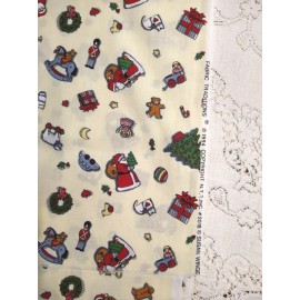 Fabric Traditions Susan Winget BTHY Christmas Tossed Toys & Santa on Cream Fabric Traditions 1994