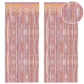 EnixwH Pack of 2 Glitter Curtain Birthday 1 x 2 m Glitter Curtain Party Curtain Glitter Decoration Party Curtains Streamers Fringe Birthday Decoration for Birthday Party Wedding Photo (Rose Gold)