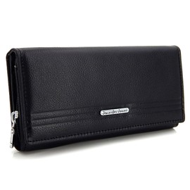 ekavale Women's Leather Wallet with RFID Protection Women's Long Wallet, black, Classic