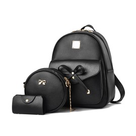 EVEOUT Women's Backpack PU Leather Casual Daypack for Travel School Work Shoulder Bag Backpack Set, Black (black 03), cute