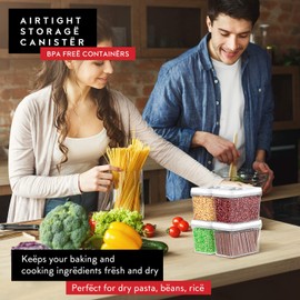 DWËLLZA KITCHEN Airtight Food Storage Containers - Pantry Snacks Kitchen Container, Baking Supplies, 4LB Sugar & Flour Canister - 4 Pc Set All Same Size - Clear Plastic BPA-Free - Keeps Fresh & Dry