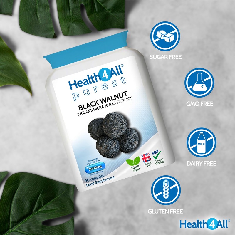 Health4All Black Walnut Hulls 2000mg 90 Capsules, Strongest Green Husk