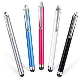 5 Pieces Tablet Stylus Pens Universal Capacitive Touch Screen Pens Capacitive Stylus Pen Digital Stylus Pen Suitable for Electronic Touch Products, Black, White, Silver, Dark Blue, Pink