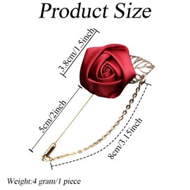Wine Red Rose Flower with Gold Leaf Lapel Pin Brooch Handmade Cloth Flower Lapel Stick Floral Boutonniere Clothing Accessories for Men Women Suit Wedding Party