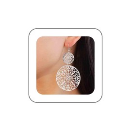 Cybche Vintage Filigree Disc Drop Earrings Gold Filigree Circle Dangle Hook Earrings Ethnic Carved Flower Earrings Filigree Hollow Disc Circle Earrings Jewellery for Women, Zinc, No Gemstone