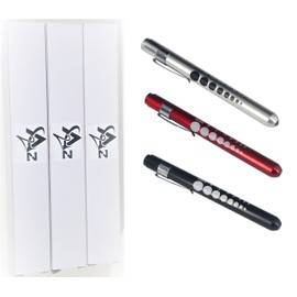 Penlight Reusable Set of 3 (Silver Red Black) Medical Aluminum LED Pen Light with Pupil Gauge (A2Z Brand)