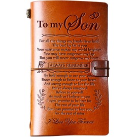 Hiipeenow Son Gifts from Mom, To My Son Leather Travel Journal 140 Pages, Valentines Day Birthday Graduation Thanksgiving Christmas Back to School Teen Boys Gifts Card for Son from Mom Dad