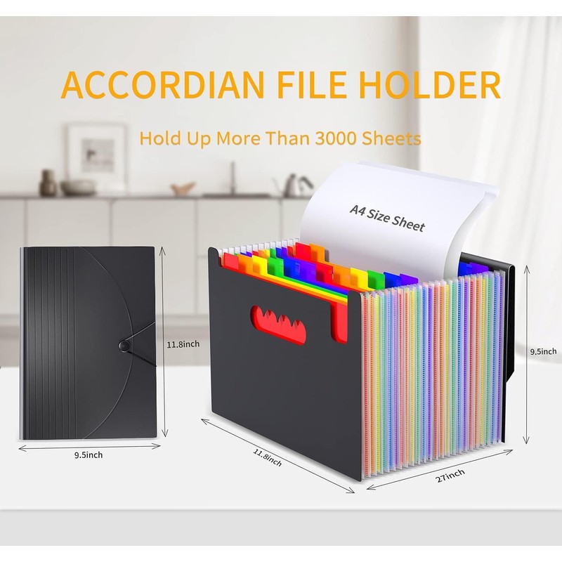 Vanulee 25 Pockets File Organiser Box File Folder,Document Organiser Concertina