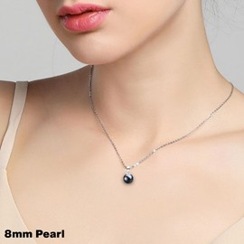 Japanese Akoya Cultured Pearl Pendant Necklace AAAA Graded 10mm Black Necklace Pendant with Sterling Silver Setting and Matching 16 Inch Chain - Orien Jewelry