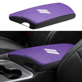 INTGET Car Center Console Armrest Cover for Dodge Challenger Accessories 2023 2022 2021 2020 2019 2018 2017 2016 2015 Interior Middle Console Lid Protector Cushion Pad (Black with Purple,Leather)