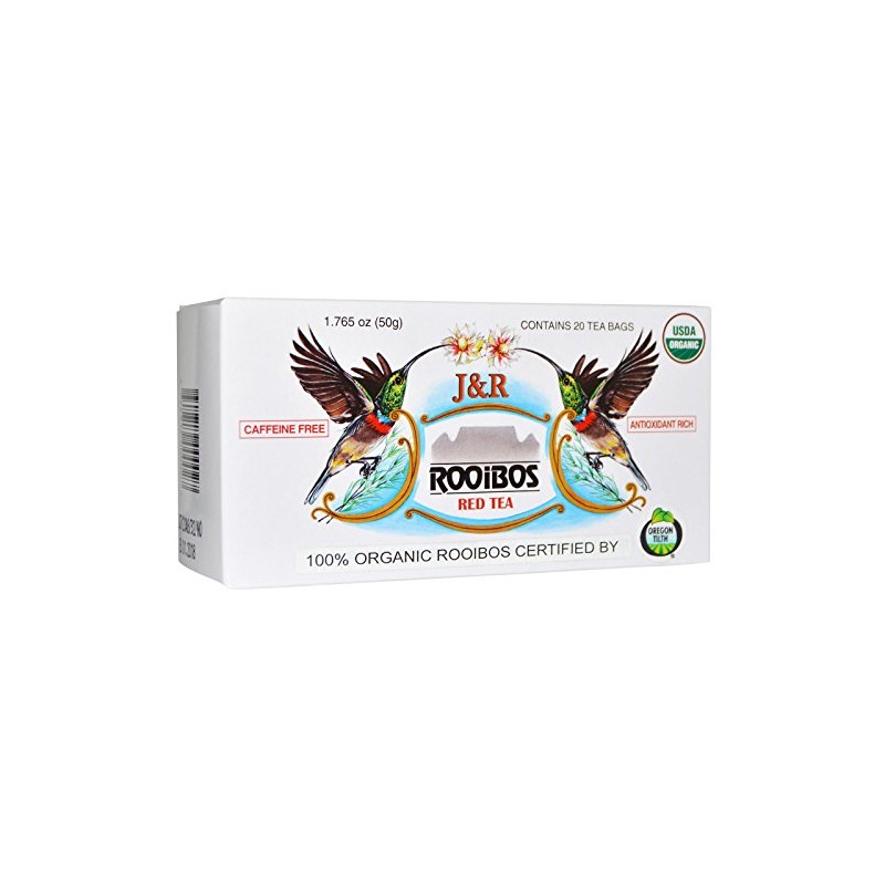 J&R Rooibos Red Tea, Caffeine Free, 20 Tea Bags, 1.765