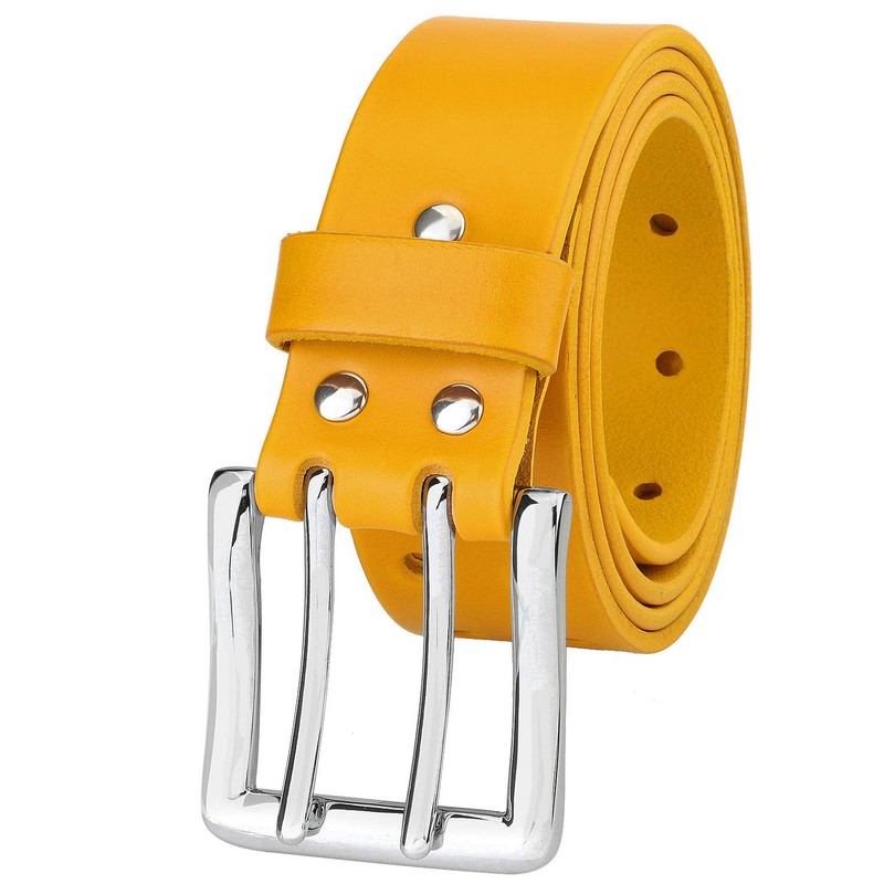 Falari Men's Full Grain Leather Belt Double Prong Belt 9004