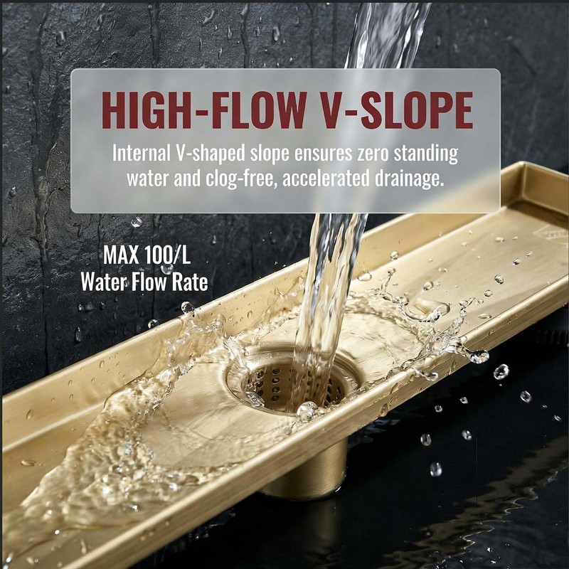 MUSCHBATH Linear Shower Drain, 32 inch Gold, 2-in-1 Tile Insert
