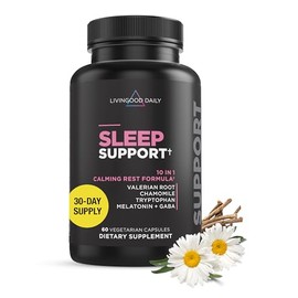 Livingood Daily Suplemento de apoyo para dormir, ayuda natural para dormir 10 en 1 con 5 mg de melatonina, raíz de valeriana, manzanilla, triptófano y