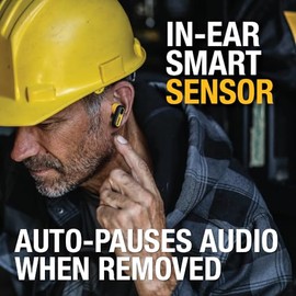 DEWALT - Auriculares inalámbricos de Alta Resistencia, Auriculares Bluetooth con Funda de Carga Tipo C incluida, 37 Horas (Amarillo)