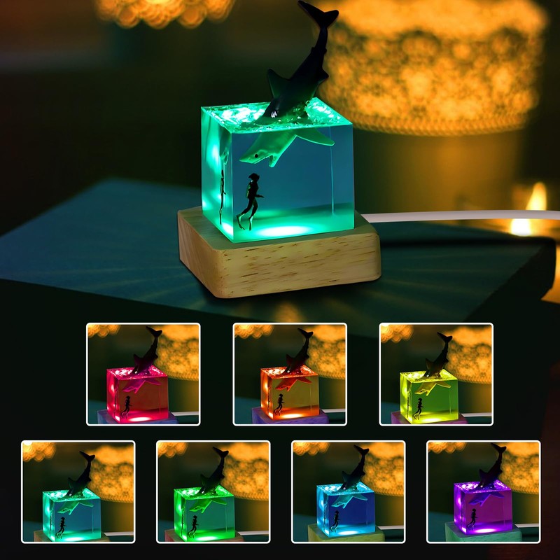 cimsfcor Epoxy Resin Shark Night Light, Night Lamp with Humpback