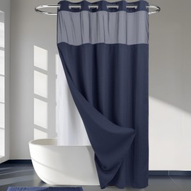 River Dream River Dream Heavyweight No Hooks Required Dotted Waffle Weave Shower Curtain with Snap in Liner -Extra Long 71W x 86H,Hotel Grade,Spa Like Bath Curtain,Navy