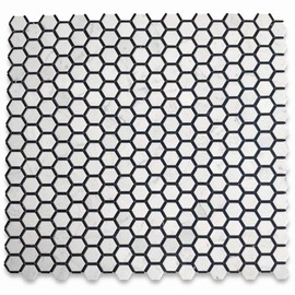Stone Center Online Carrara White Marble 2 inch Hexagon w/Nero Marquina Black Strips Mosaic Tile Polished Kitchen Bath Wall Floor Backsplash Shower (1 Sheet)