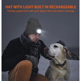 Wmcaps Stocking Gifts Stuffers for Men, Hat with Light Built in, LED Beanie Headlamp for Dad Women Husband Boyfriend Him Black