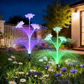 BEIDOULU Solar Lights Outdoor 2 Pack, Fiber Optic Flower Solar Stake Lights, Waterproof Auto On/Off Solar Powered Garden Lights for Yard Patio Lawn Pathway Poolside Holiday Party