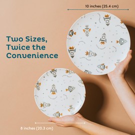 Nook Theory 4 Pack Reusable Bamboo Plates - Non-Toxic Toddler and Kids Plate, Dishwasher Safe, Not Microwavable Dinnerware (Space 10")