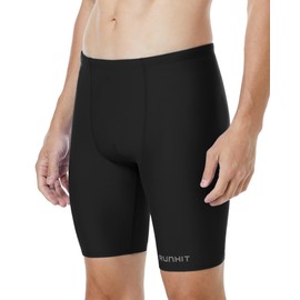 Runhit Swim Jammers for Men Competitive Swim Racing Team Swimsuit Quick Dry Athletic Swimming Shorts UPF 50+ Black M