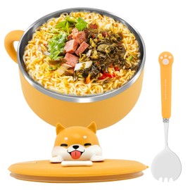 40.6 OZ Stainless Steel Ramen Bowl with Lid and Spoon Heat Resistant Instant Noodles Bowl Ramen Bowls for Phone Holder Dustproof Portable CookerMicrowave Safe