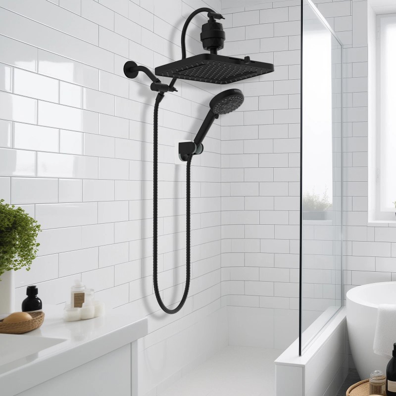 Hibbent Upgraded 13'' Dual Filtered Rainfall Shower Head Combo with
