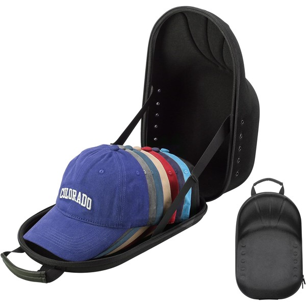 ProCase Hat Travel Hard Case, Hat Carrier Storage Bag for 7-8 Baseball Caps,Hat Organizer Ball Caps Holder with Adjustable Shoulder Strap -Black