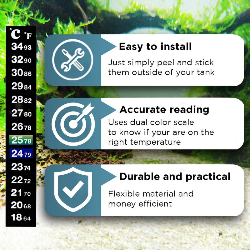 SunGrow Betta Stick-on Sticker Thermometers, 5.2 x 0.7 Inches, Green