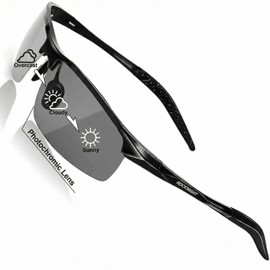 ROCKNIGHT HD Polarized Sport Photochromic Sunglasses for Men UV Protection UV400 Fishing Rimless Sunglasses Metal Frame