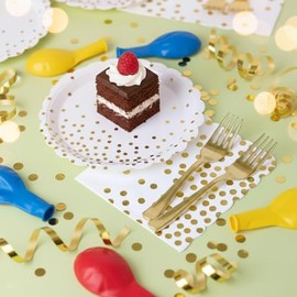 Gold Plates and Napkins Party Supplies, 35 7“ White and Gold Party Paper Plates, Disposable Plate for Wedding Birthday Birthday Decoration Tableware